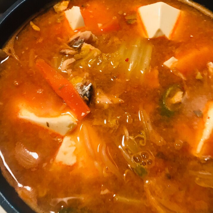 サバ缶 豆腐 キムチスープ